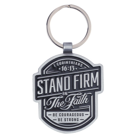 Stand Firm Black Epoxy-filled Metal Keychain - 1 Corinthians 16:13 by Christian Art Gifts