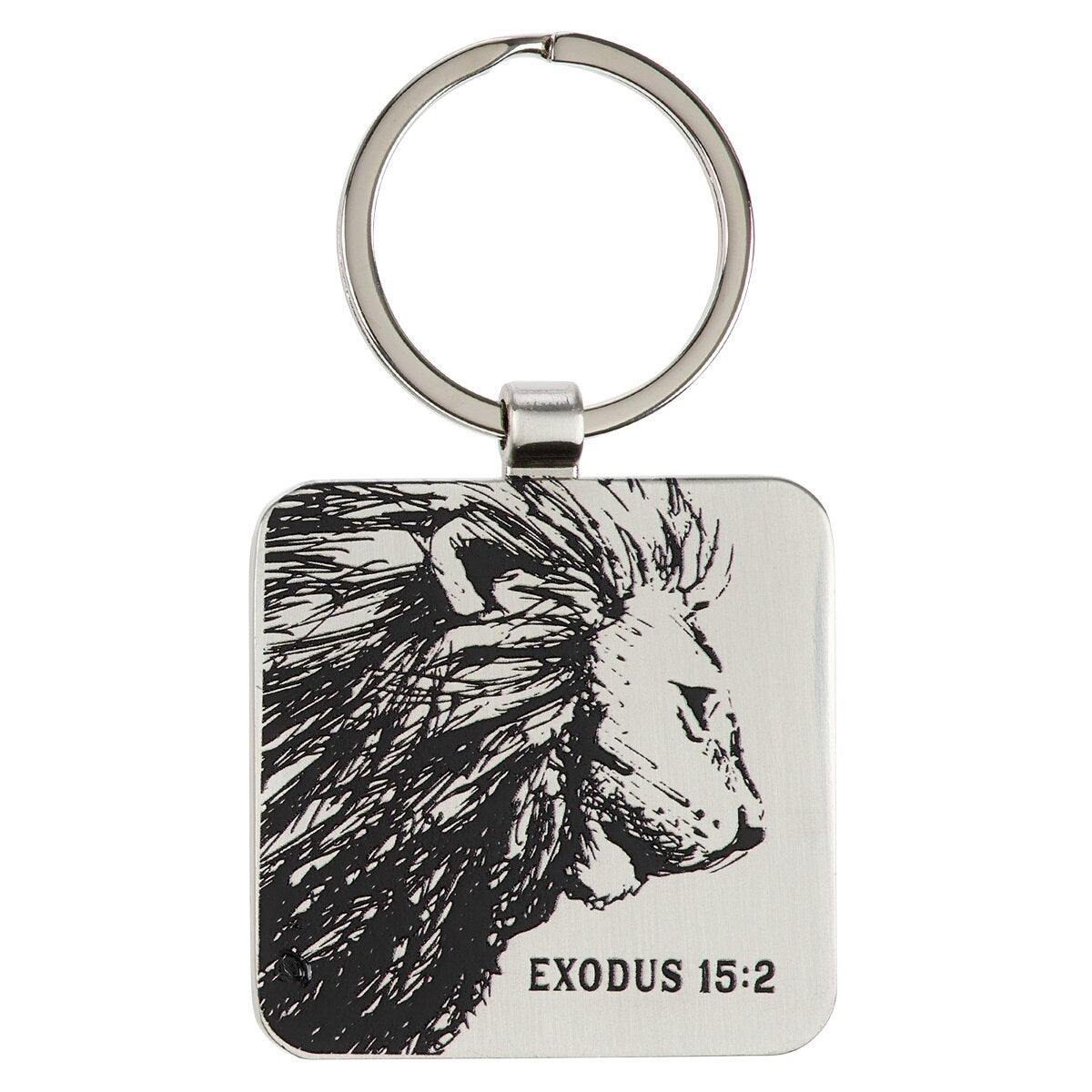 Strength and Defense Lion Silver Metal Keychain - Exodus 15:2 by Christian Art Gifts