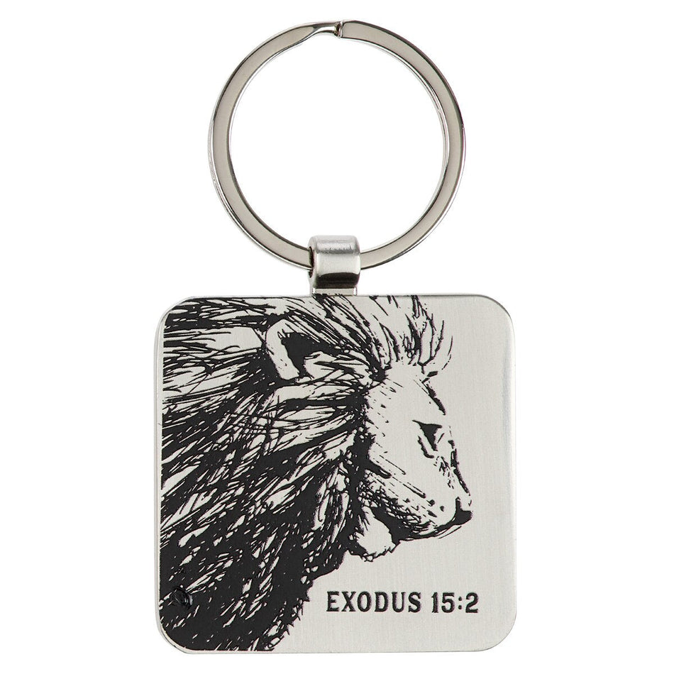 Strength and Defense Lion Silver Metal Keychain - Exodus 15:2 by Christian Art Gifts
