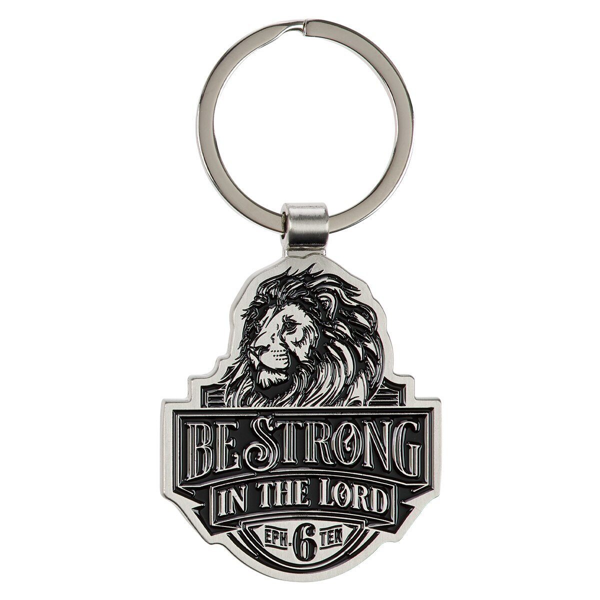Be Strong in the Lord Lion Silver Metal Keychain - Ephesians 6:10 by Christian Art Gifts