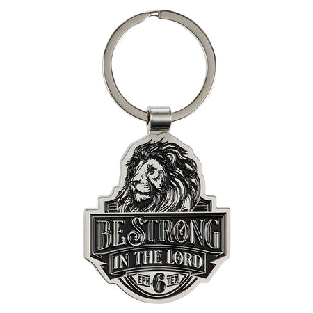 Be Strong in the Lord Lion Silver Metal Keychain - Ephesians 6:10 by Christian Art Gifts