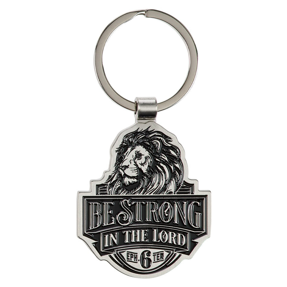 Be Strong in the Lord Lion Silver Metal Keychain - Ephesians 6:10 by Christian Art Gifts