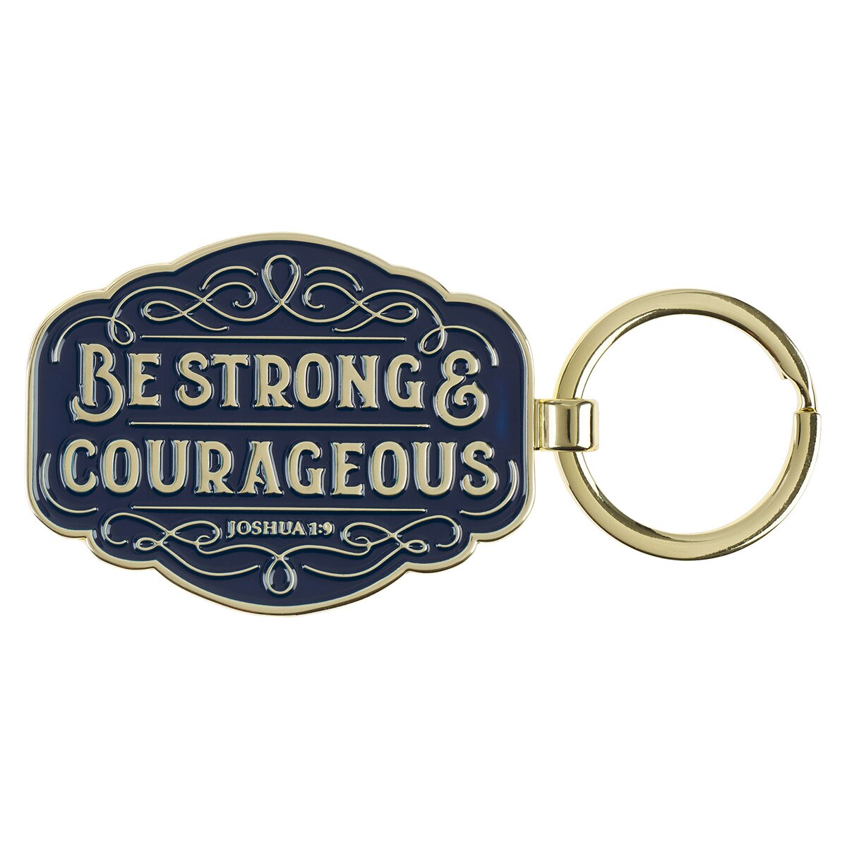 Strong and Courageous Blue Metal Keychain - Joshua 1:9 by Christian Art Gifts