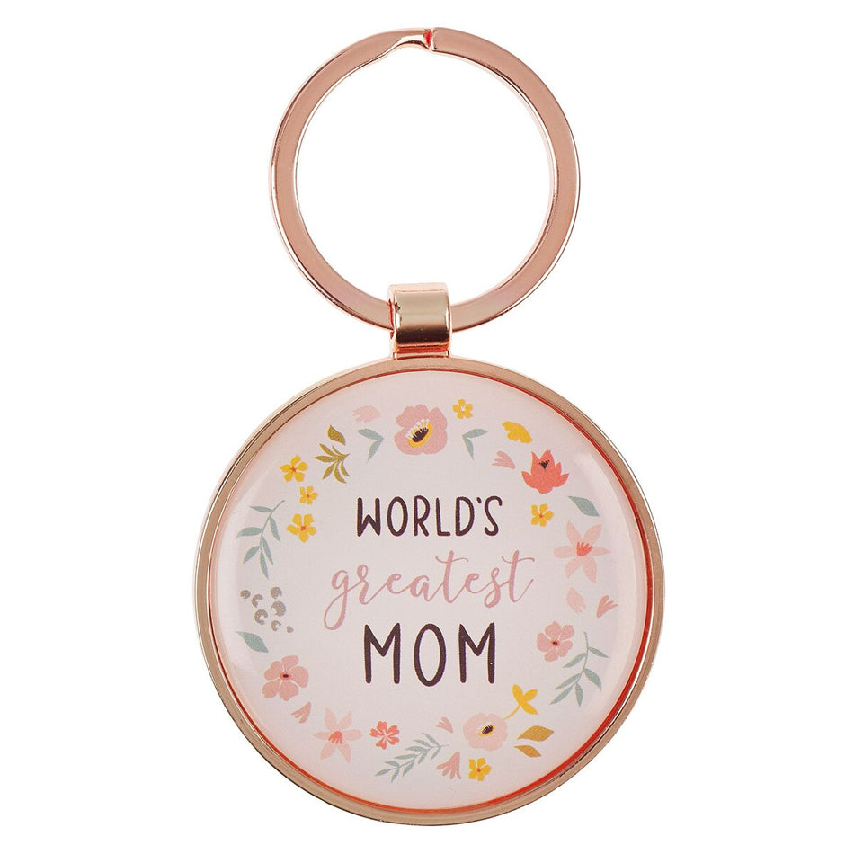 World's Greatest Mom Peach Floral Keychain by Christian Art Gifts