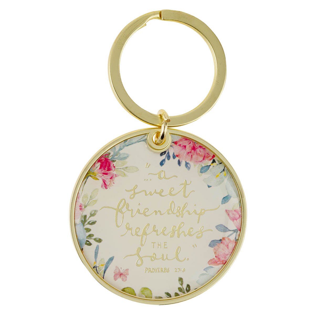 Sweet Friendship Bright Floral Wreath Keychain - Proverbs 27:9 by Christian Art Gifts