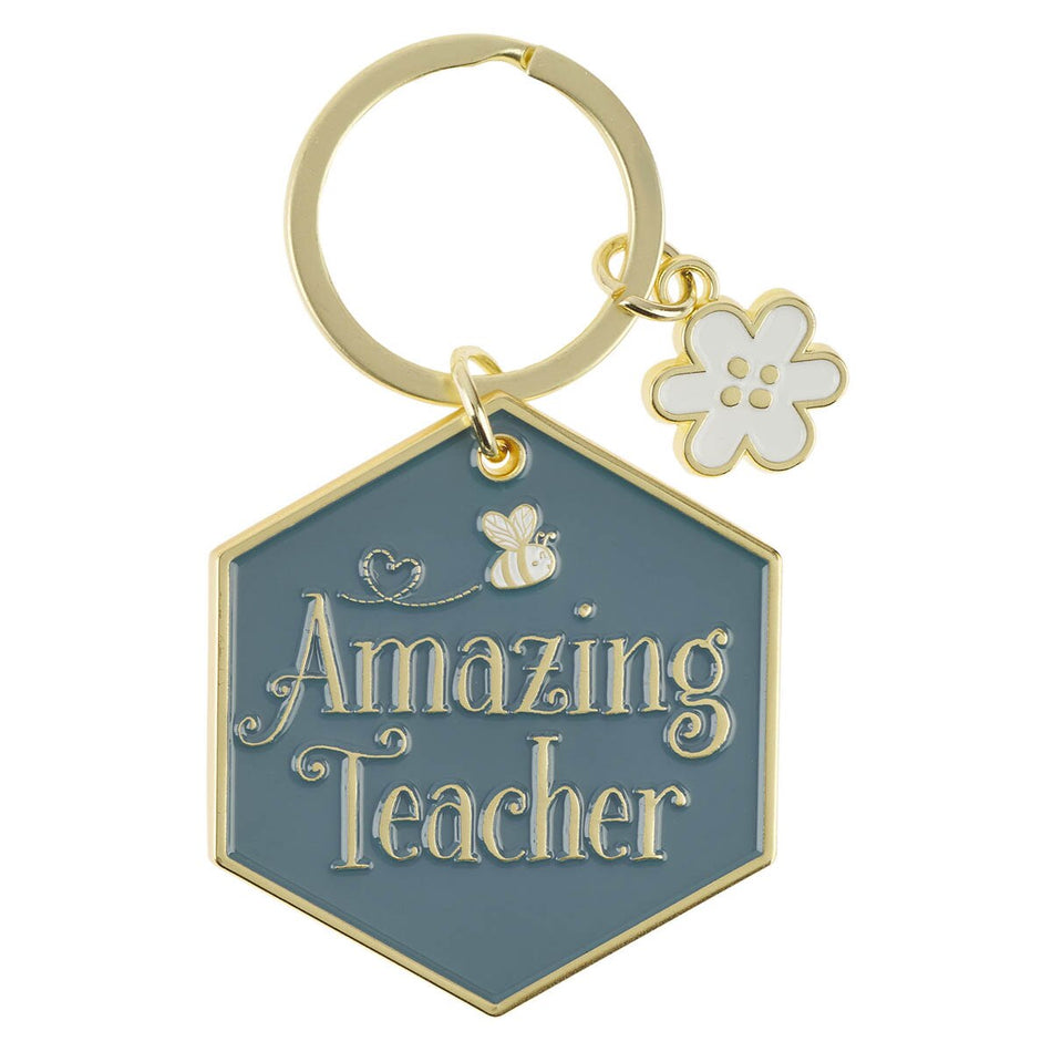 Amazing Teacher Blue Metal Keychain with Charm by Christian Art Gifts