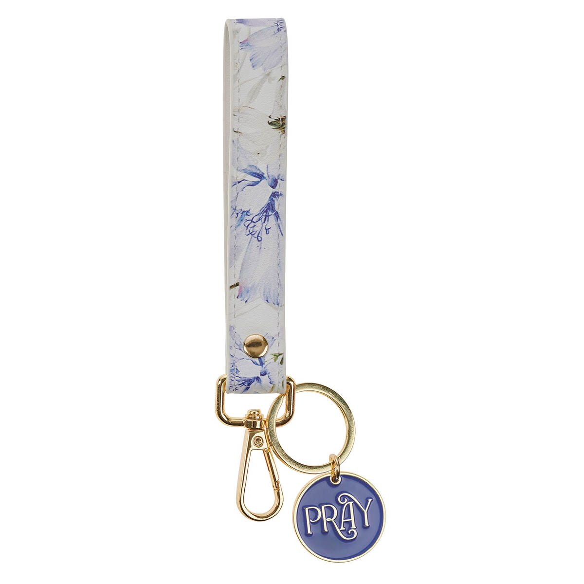 Pray Blue Floral Faux Leather Wristlet Keychain - Job 22:27 by Christian Art Gifts