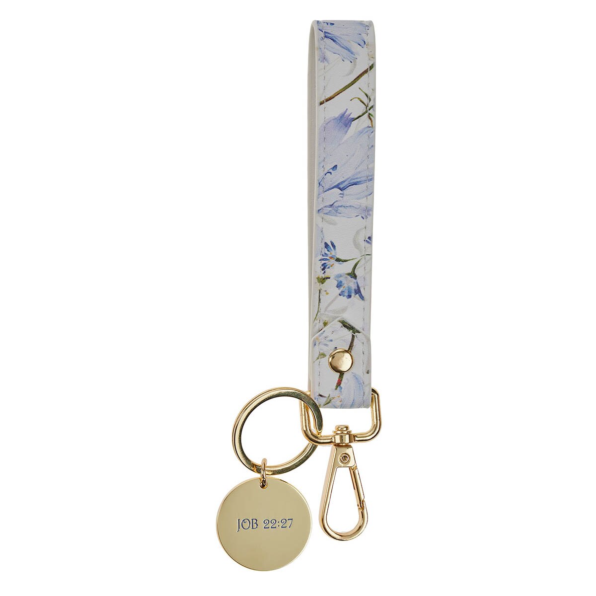 Pray Blue Floral Faux Leather Wristlet Keychain - Job 22:27 by Christian Art Gifts, product view 2