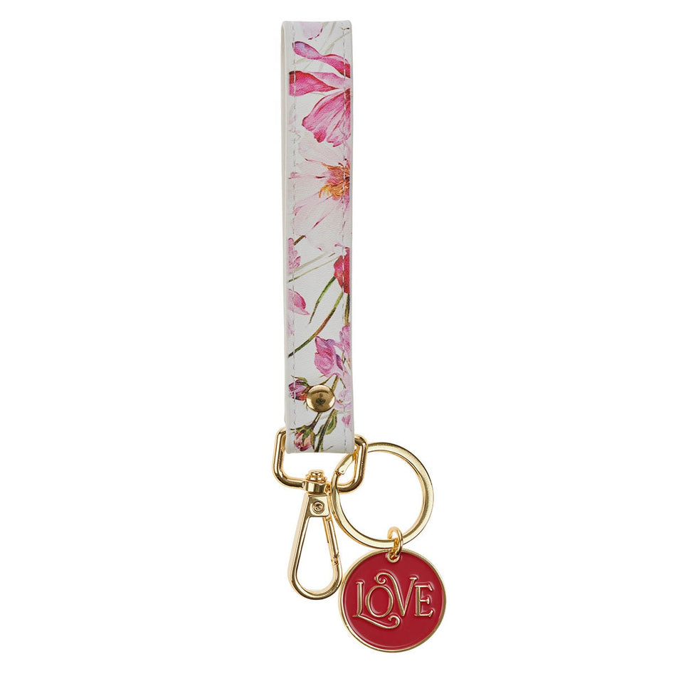 Love Red Floral Faux Leather Wrist Strap Keychain - 1 Corinthians 13:4 by Christian Art Gifts