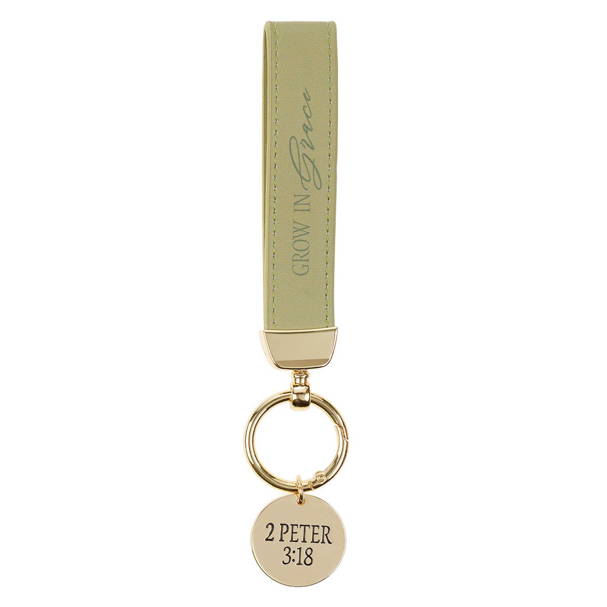 Grow in Grace Green Faux Leather Wristlet Keychain – 2 Peter 3:18 by Christian Art Gifts