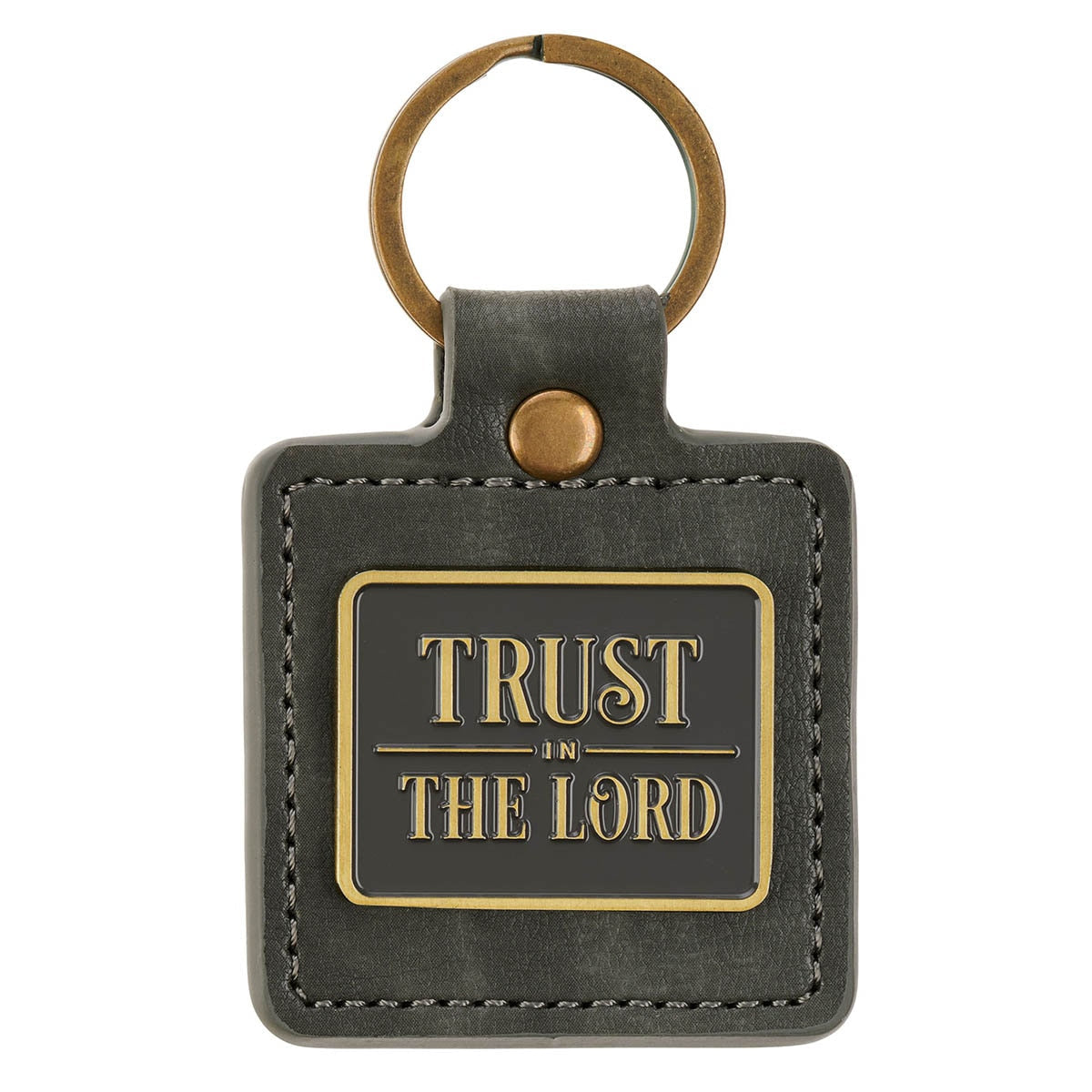 Trust in the Lord Gray Faux Leather Keychain - Psalm 37:3 by Christian Art Gifts