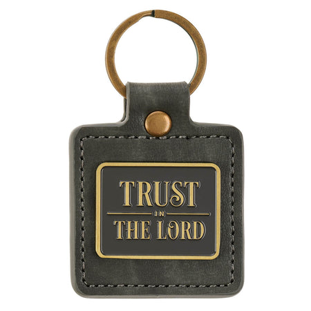 Trust in the Lord Gray Faux Leather Keychain - Psalm 37:3 by Christian Art Gifts