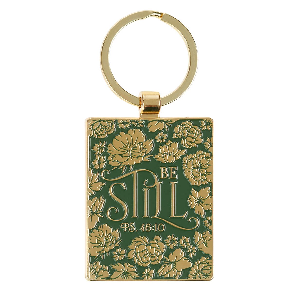 Be Still Green Epoxy-filled Metal Keychain - Psalm 46:10 by Christian Art Gifts