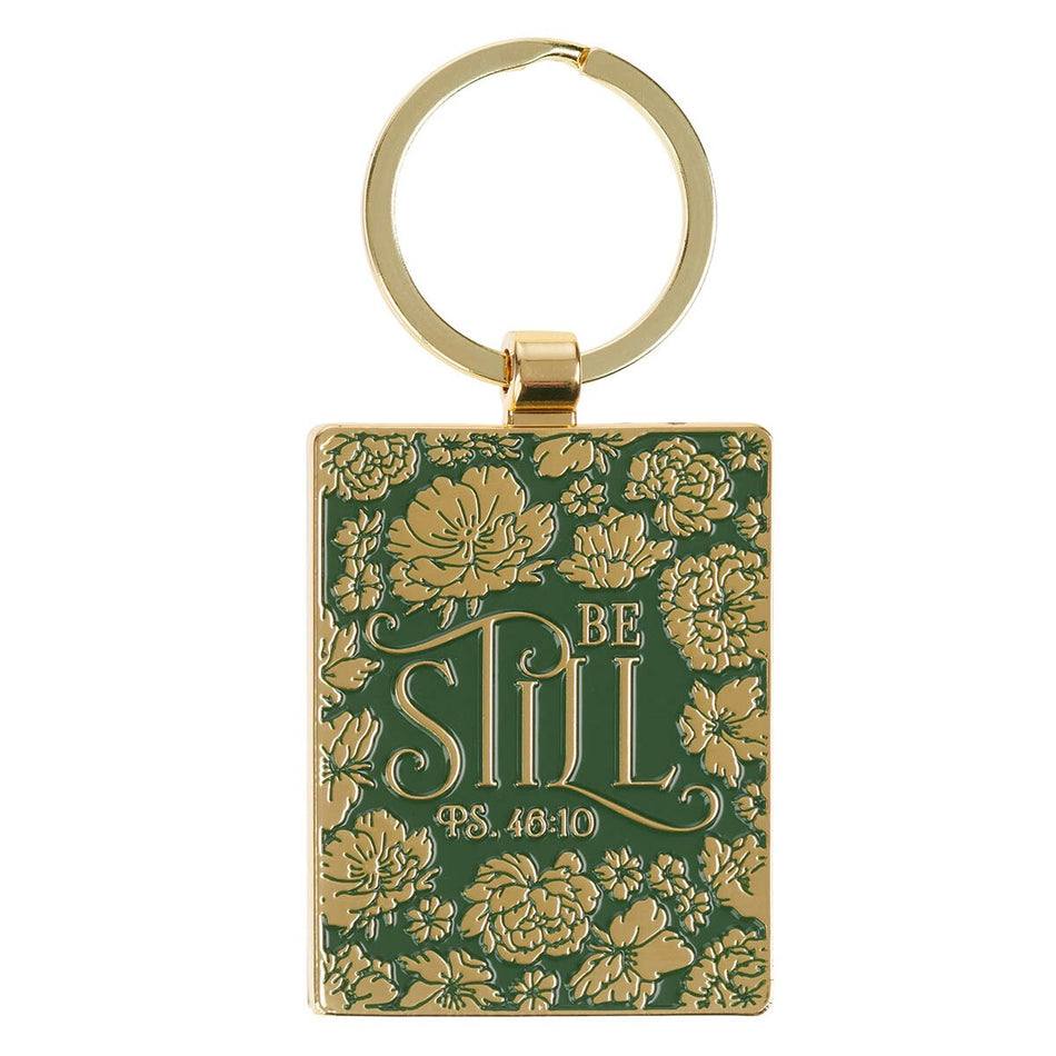 Be Still Green Epoxy-filled Metal Keychain - Psalm 46:10 by Christian Art Gifts
