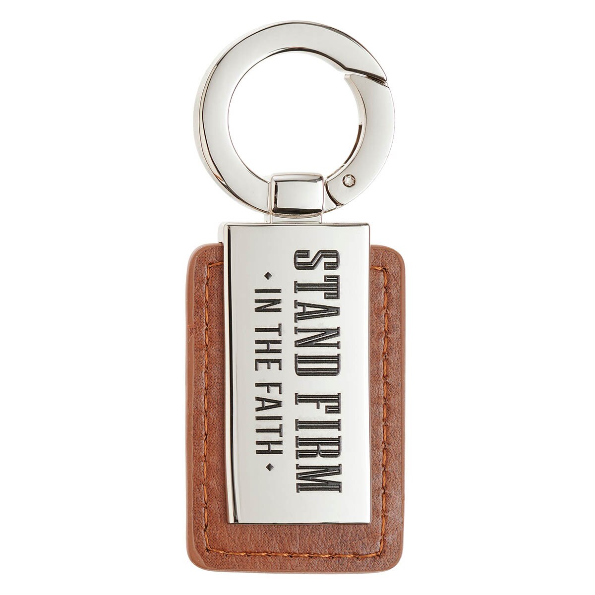 Stand Firm in the Faith Honey-brown Faux Leather and Silver Metal Keychain - 1 Corinthians 16:13 by Christian Art Gifts