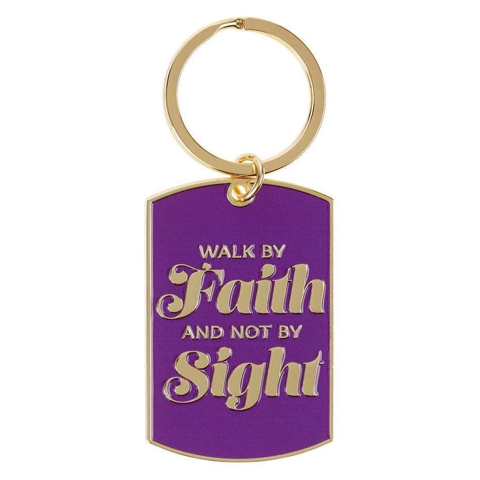 Walk by Faith Purple Epoxy-filled Metal Keychain - 2 Corinthians 5:7 by Christian Art Gifts
