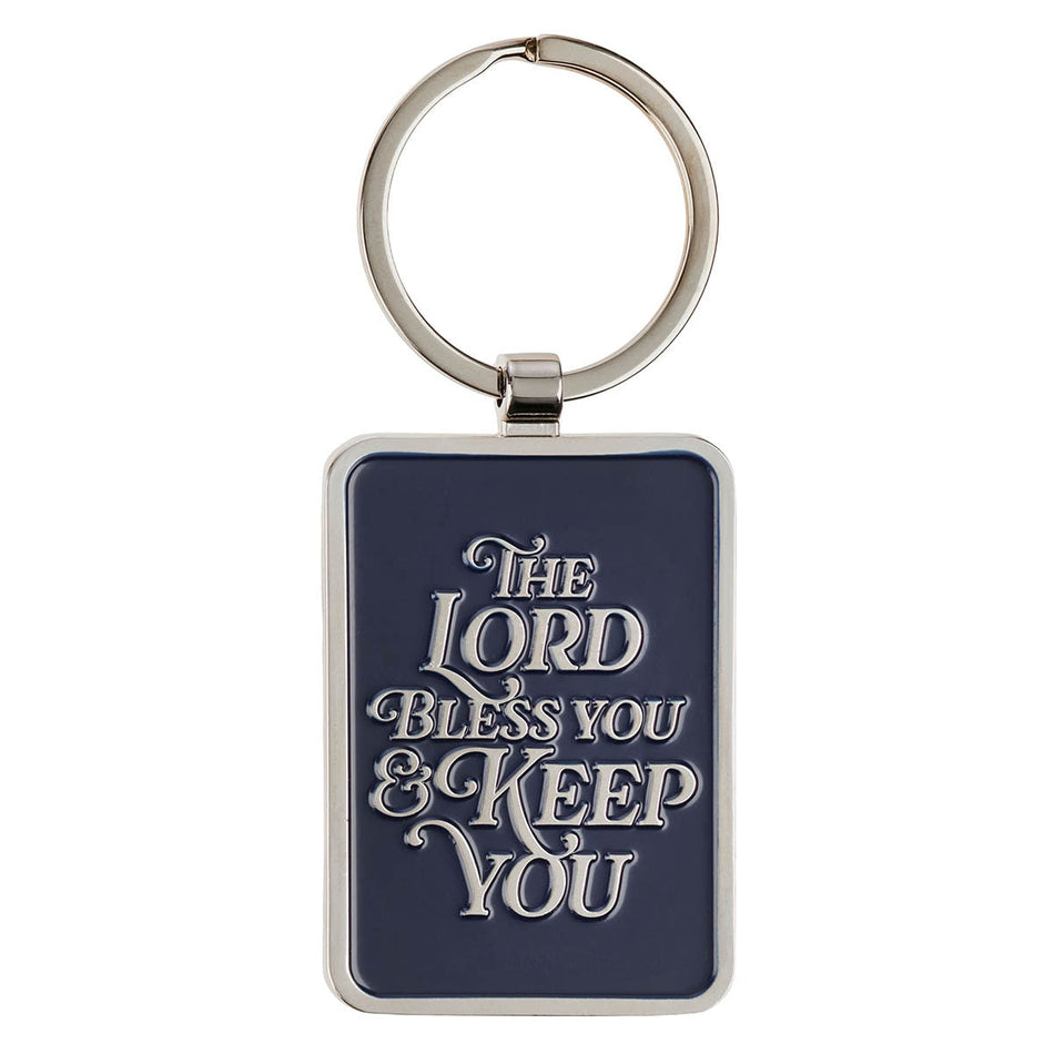 The Lord Bless You Midnight Blue Epoxy-filled Silver Metal Keychain - Numbers 6:24 by Christian Art Gifts