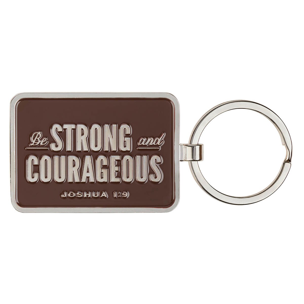 Be Strong and Courageous Brown Epoxy-filled Silver Metal Keychain - Joshua 1:9 by Christian Art Gifts