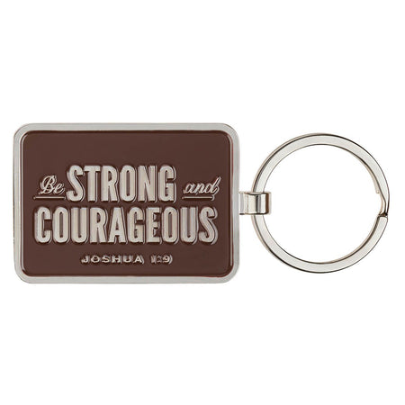 Be Strong and Courageous Brown Epoxy-filled Silver Metal Keychain - Joshua 1:9 by Christian Art Gifts