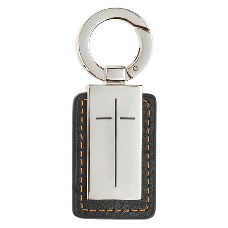 Man of God Black Faux Leather and Silver Metal Cross Keychain by Christian Art Gifts