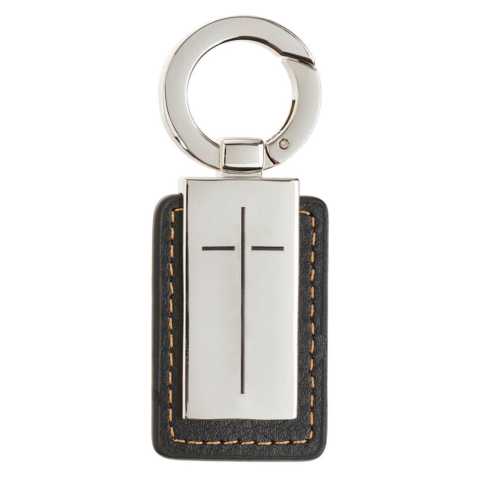 Man of God Black Faux Leather and Silver Metal Cross Keychain by Christian Art Gifts