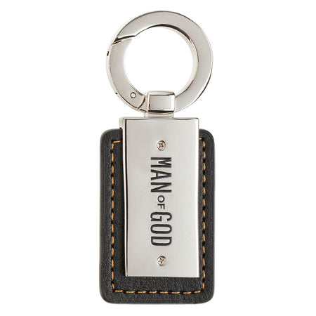 Man of God Black Faux Leather and Silver Metal Cross Keychain by Christian Art Gifts, product view 2