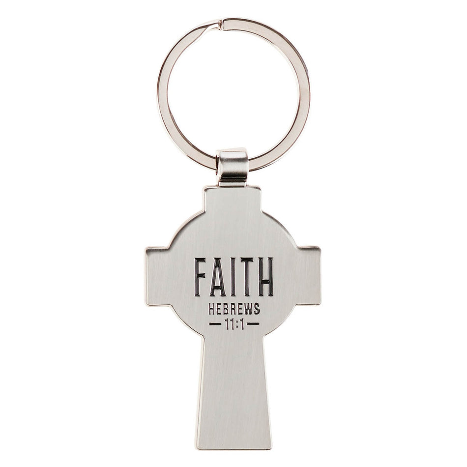 Faith Silver Celtic Cross Metal Keychain - Hebrews 1:11 by Christian Art Gifts, product view 2