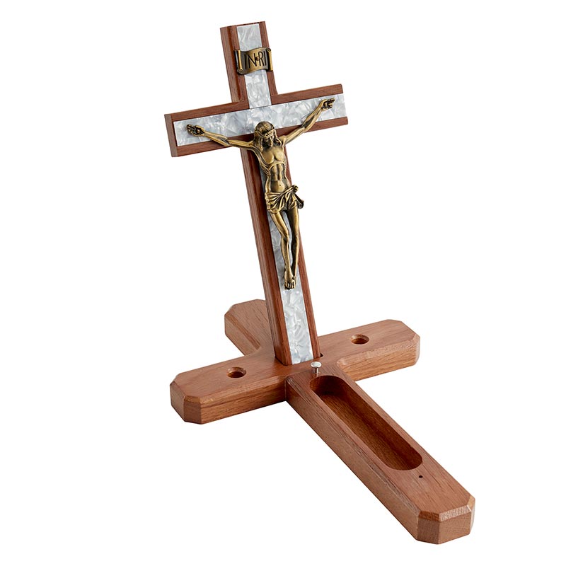 13" H Walnut Sick Call Crucifix Set (L1357) by Christian Brands, product view 5