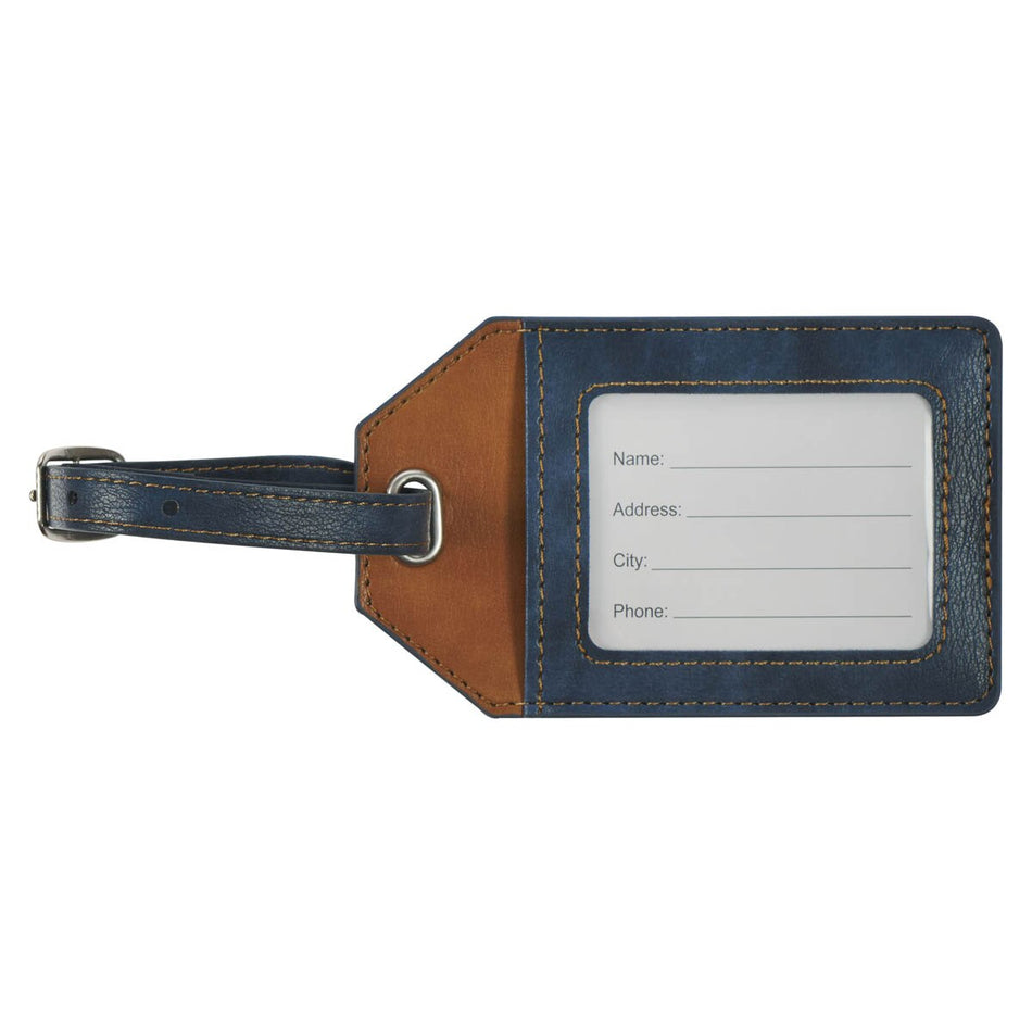 Strong and Courageous Butterscotch and Navy Faux Leather Luggage Tag - Joshua 1:9 by Christian Art Gifts, product view 2