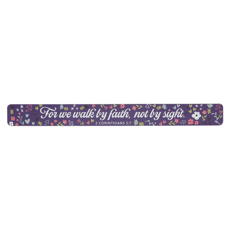 We Walk by Faith Purple Floral Large Magnetic Strip - 2 Corinthians 5:7 by Christian Art Gifts