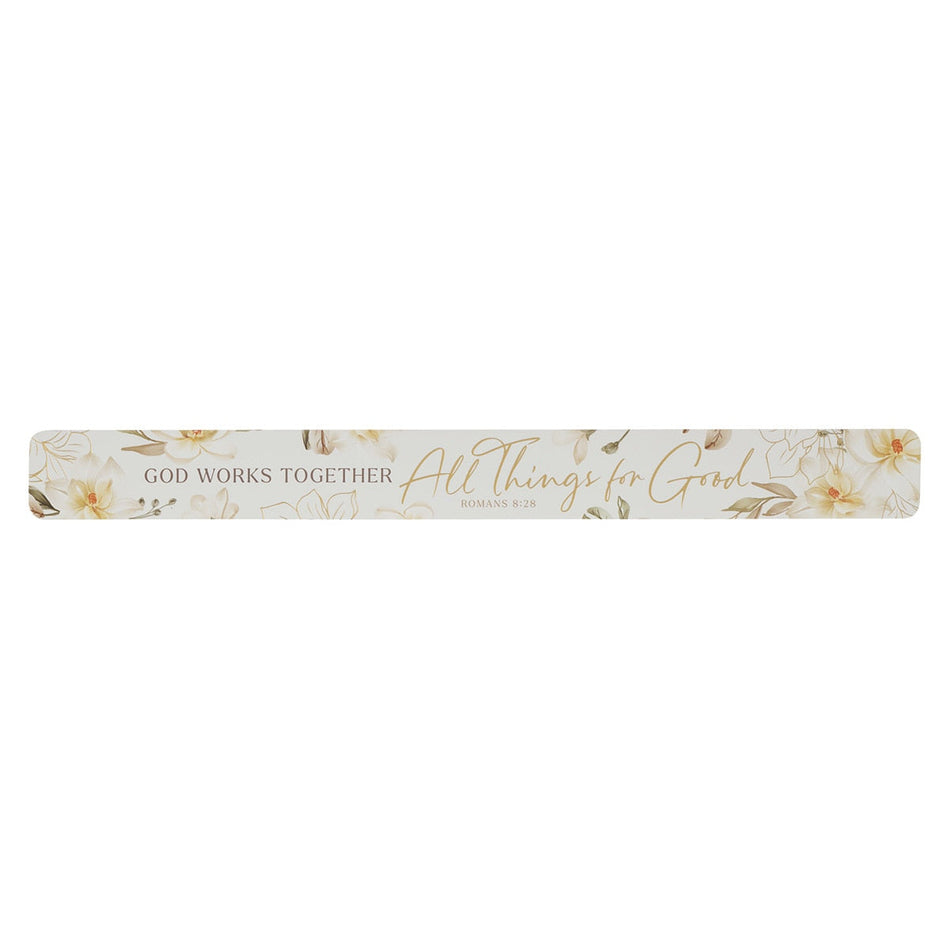 All Things for Good White Magnolia Large Magnetic Strip - Romans 8:28 by Christian Art Gifts