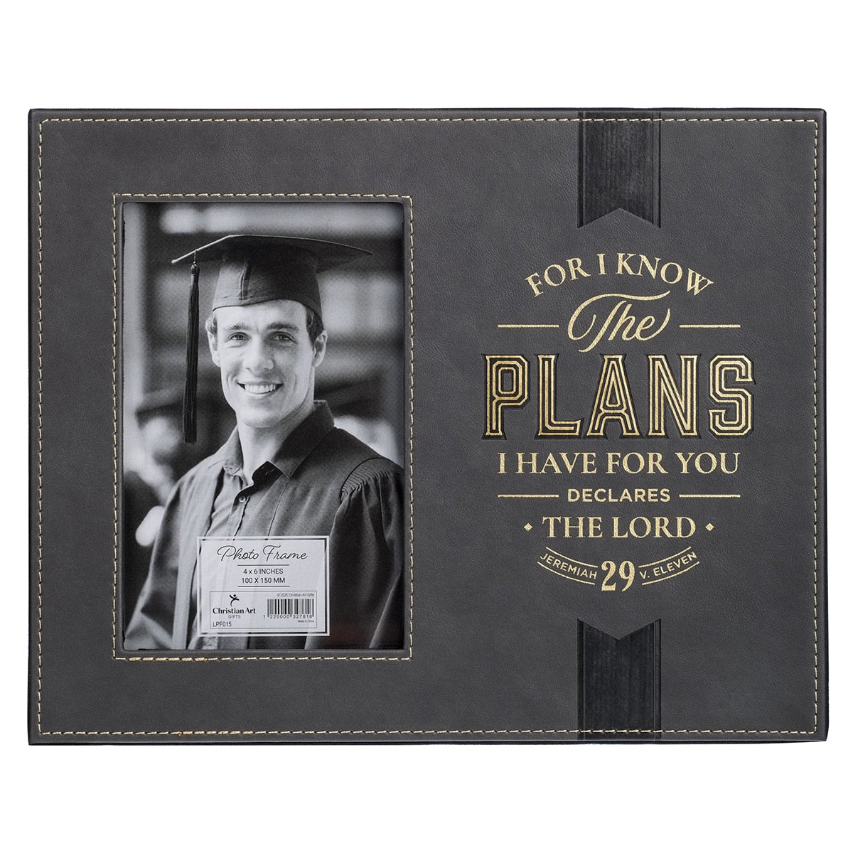 The Plans Charcoal Faux Leather Graduation Photo Frame - Jeremiah 29:11 by Christian Art Gifts