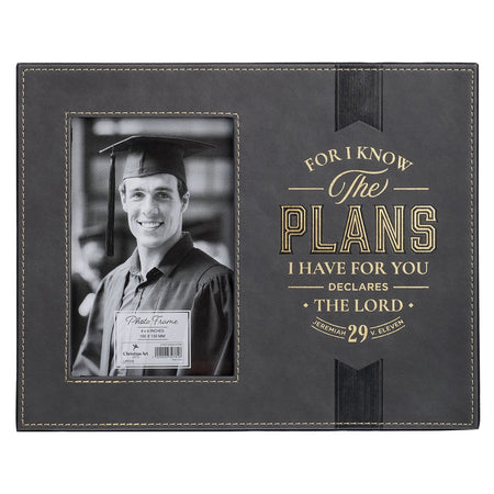 The Plans Charcoal Faux Leather Graduation Photo Frame - Jeremiah 29:11 by Christian Art Gifts