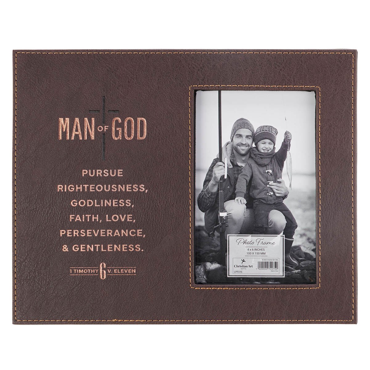 Man of God Brown Faux Leather Photo Frame - 1 Timothy 6:11 by Christian Art Gifts