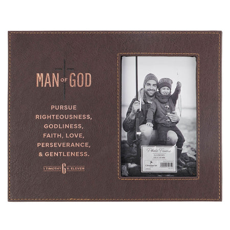 Man of God Brown Faux Leather Photo Frame - 1 Timothy 6:11 by Christian Art Gifts
