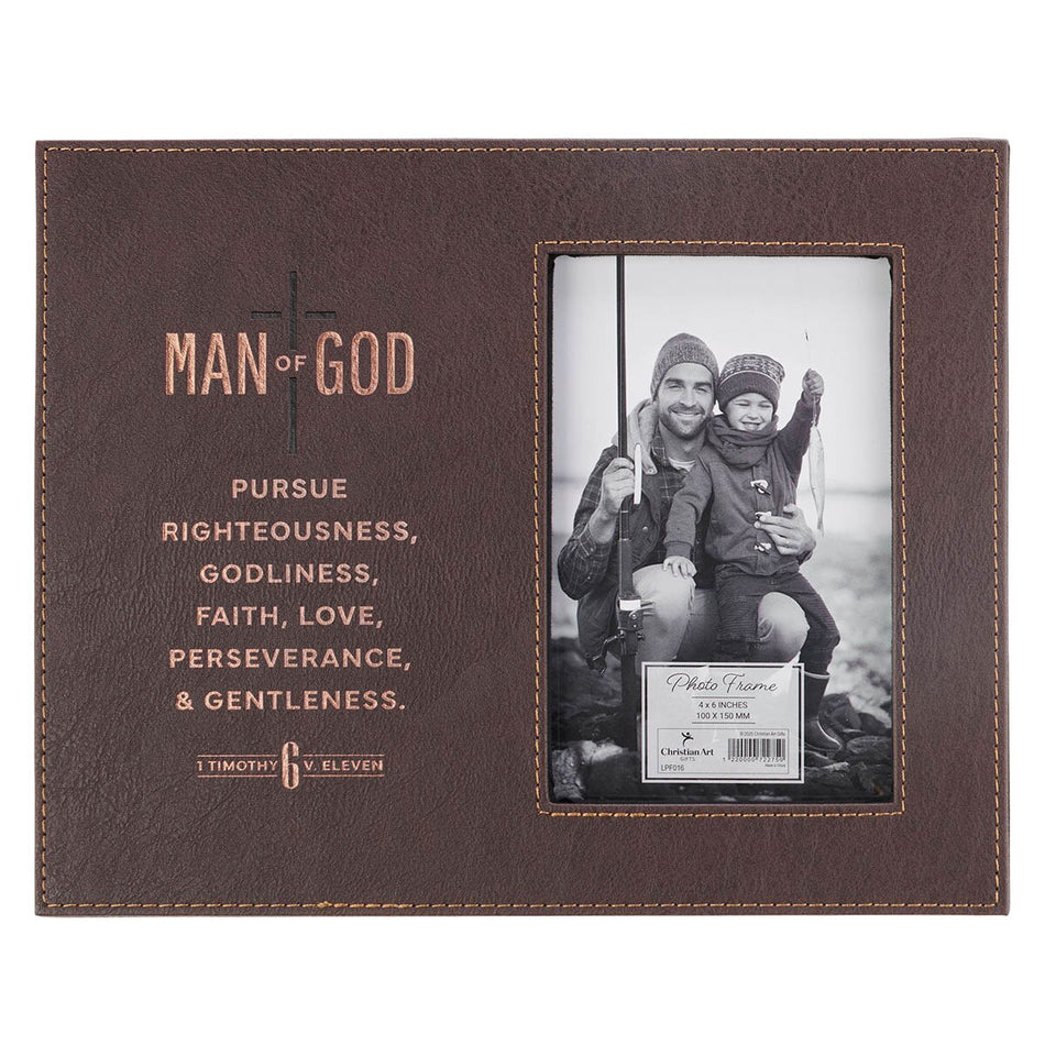 Man of God Brown Faux Leather Photo Frame - 1 Timothy 6:11 by Christian Art Gifts
