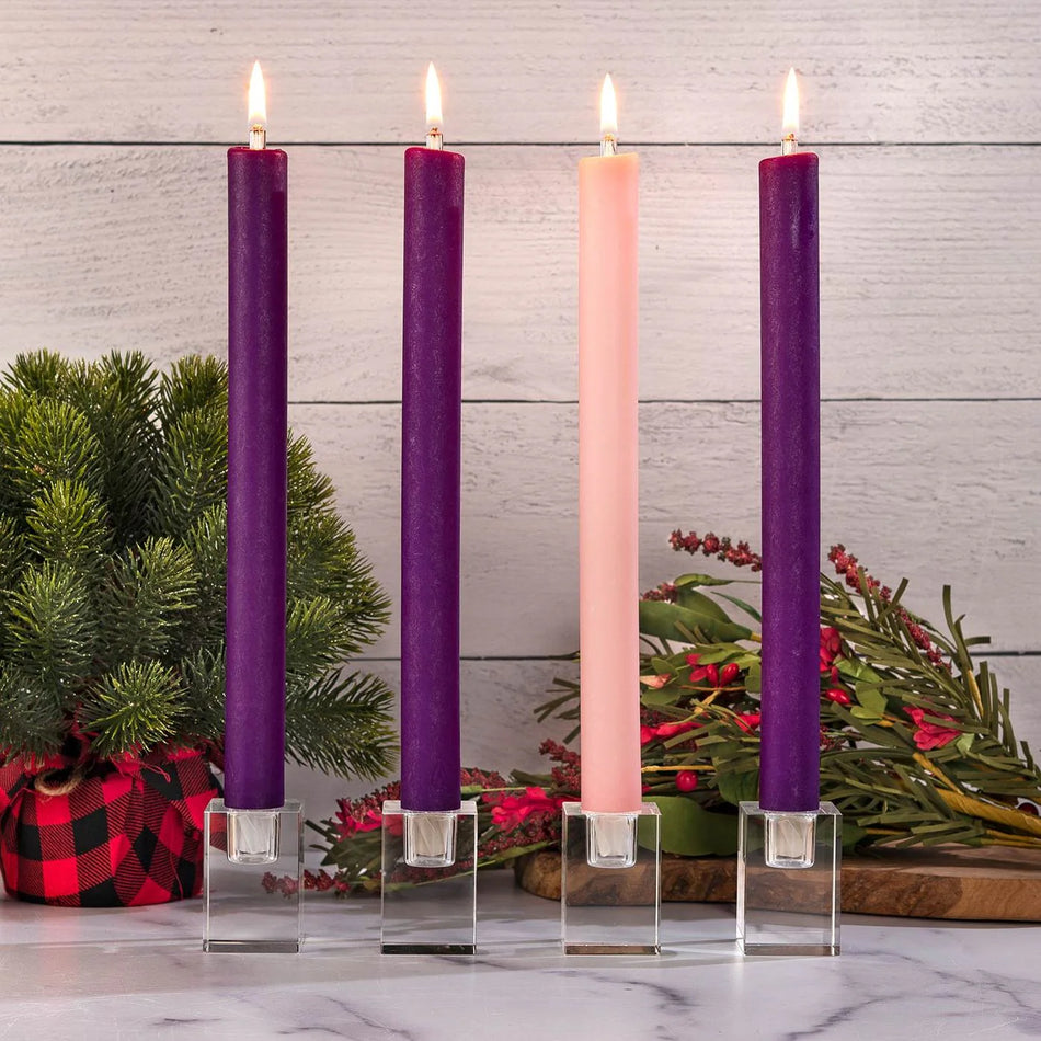 Refillable Advent Candles | Advent 11" Dinner Candle Set | 3 Purple + 1 Rose Pink