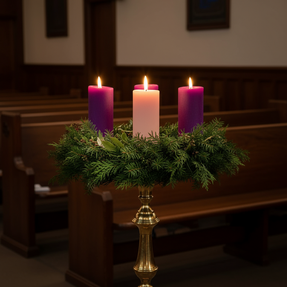 Refillable Advent Pillar Candle Set | 3 Purple + 1 Rose Pink | Heights: 4″  6″ or 8″