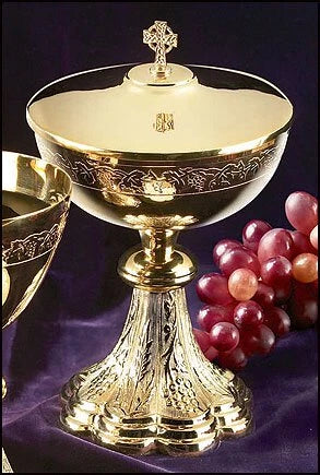Grapes & Wheat Engraved Ciborium with Celtic Cross Cover by Sudbury Brass™, product view 2