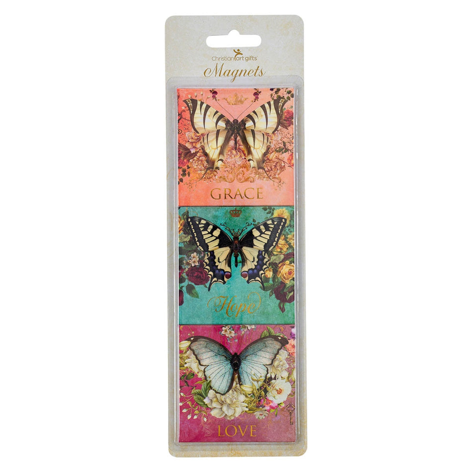 Grace, Faith, Love Secret Garden Butterfly Magnet Set by Christian Art Gifts