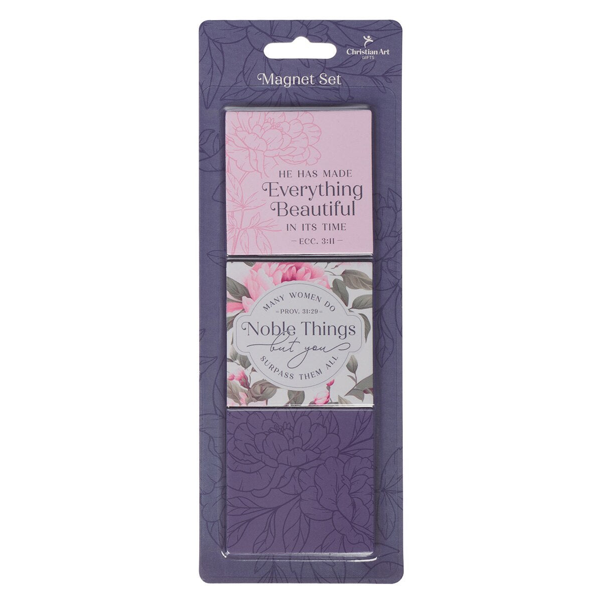 Noble Things Pink Floral Magnet Set - Proverbs 31:29 by Christian Art Gifts