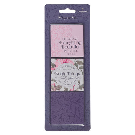 Noble Things Pink Floral Magnet Set - Proverbs 31:29 by Christian Art Gifts