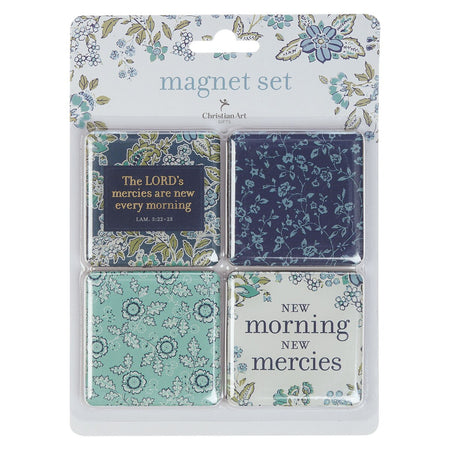 Morning Mercies Blue and Green Floral Magnet Set - Lamentations 3:22–23 by Christian Art Gifts