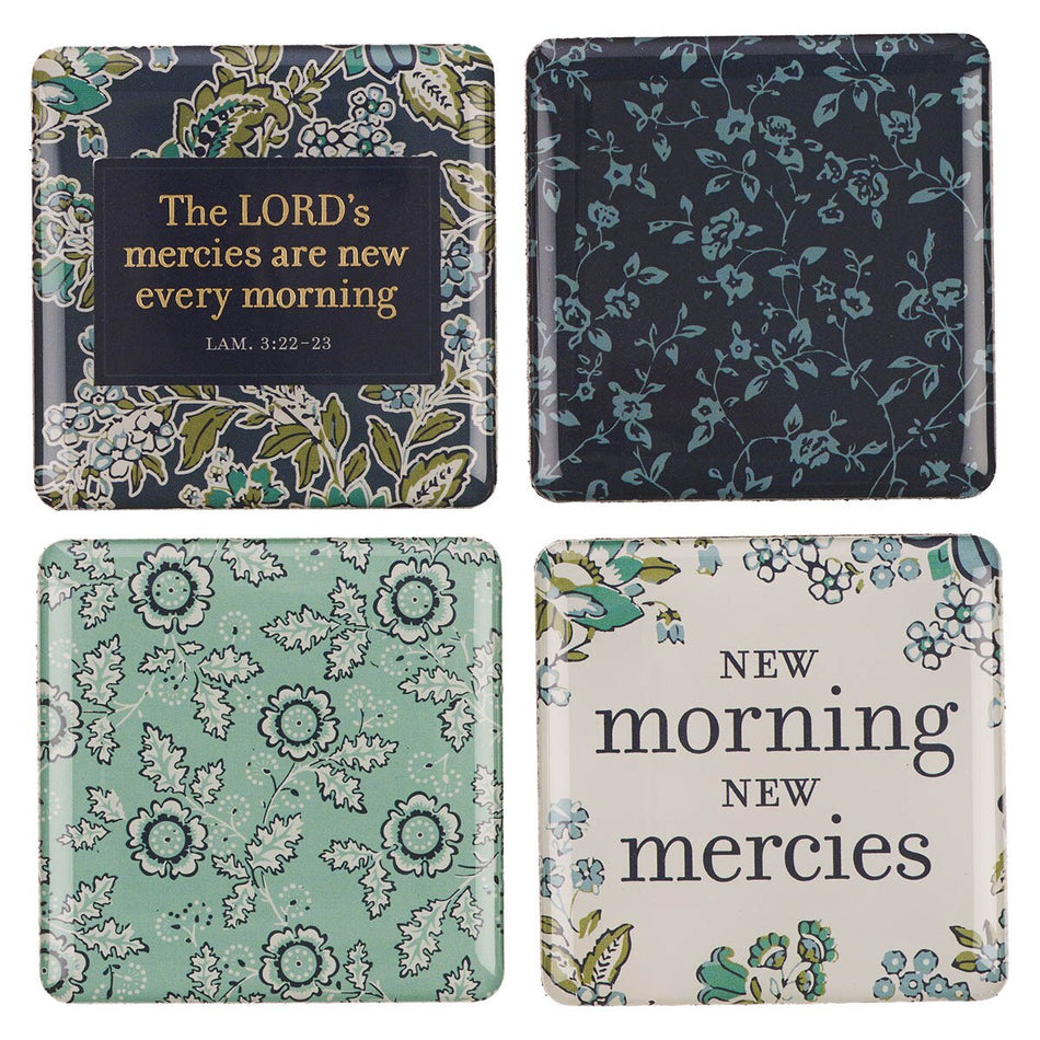 Morning Mercies Blue and Green Floral Magnet Set - Lamentations 3:22–23 by Christian Art Gifts, product view 2