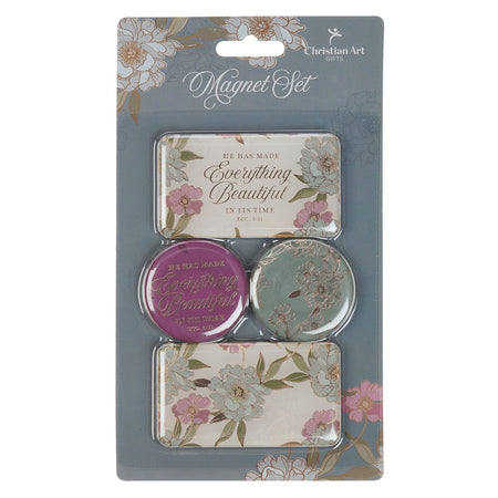 Everything Beautiful Whimsical Blooms Magnet Set - Ecclesiastes 3:11 by Christian Art Gifts