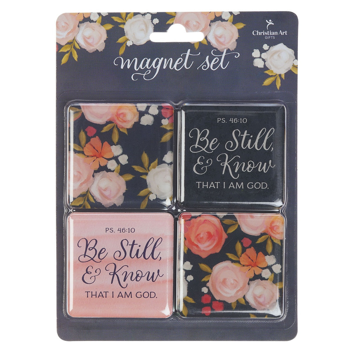 Be Still and Know Painted Peonies Magnet Set - Psalm 46:10 by Christian Art Gifts