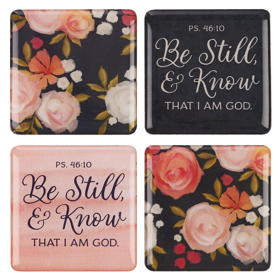 Be Still and Know Painted Peonies Magnet Set - Psalm 46:10 by Christian Art Gifts, product view 2