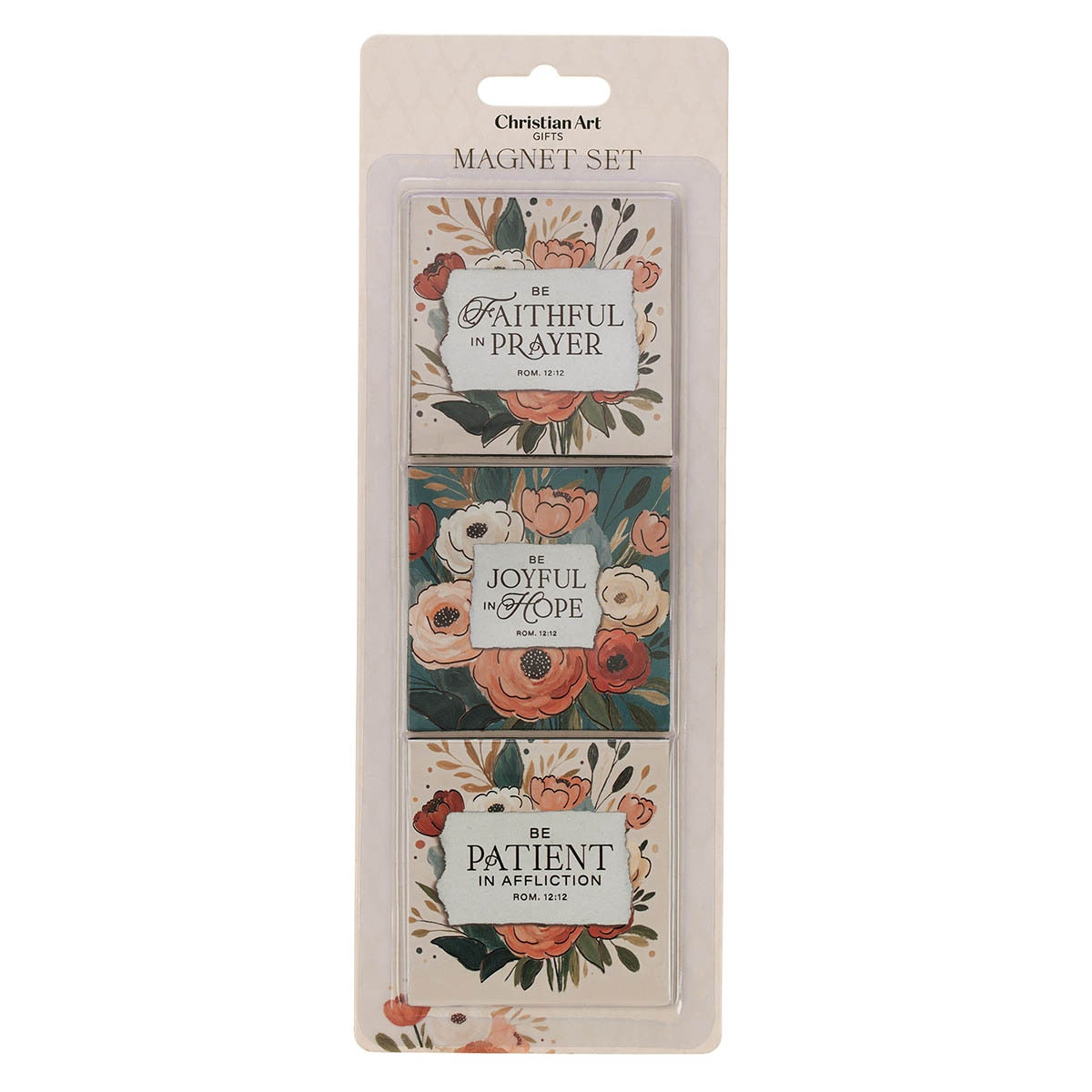 Joyful Patient Faithful Floral Magnet Set - Romans 12:12 by Christian Art Gifts