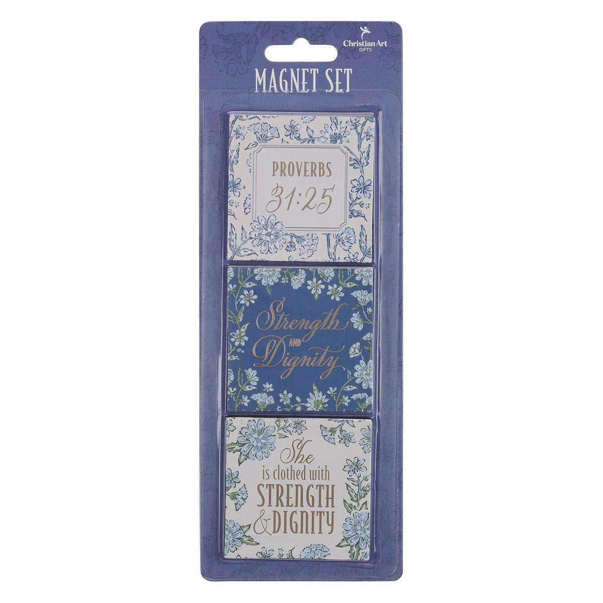 Strength and Dignity Blue Cottage Garden Magnet Set - Proverbs 31:25 by Christian Art Gifts