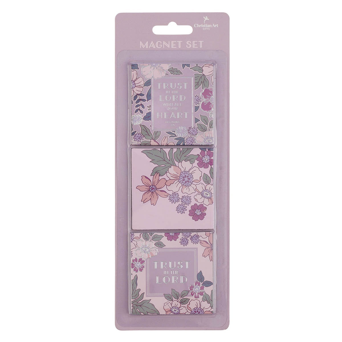 Trust in the Lord Purple Spring Floral Magnet Set - Proverbs 3:5 by Christian Art Gifts